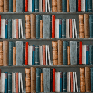 wall of books on shelves